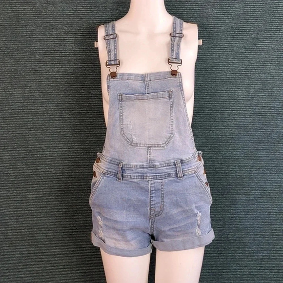 Encore Jeans Denim - Encore Distressed Overalls Shorts